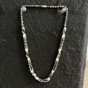 Elegant GunMetal and Gold Beaded Necklace
